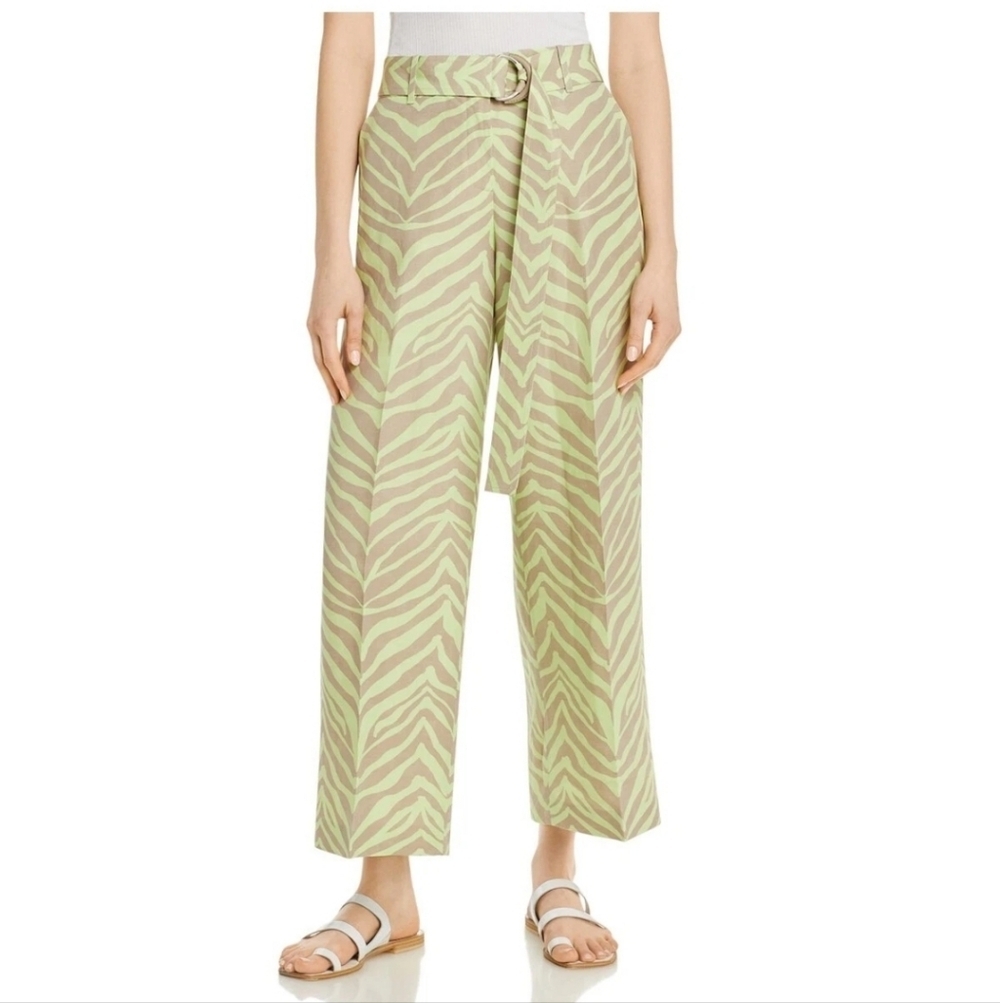 LAFAYETTE 148 Womens Silk Linen Blend Pants Green Cropped Wide Leg Size 6 Beach